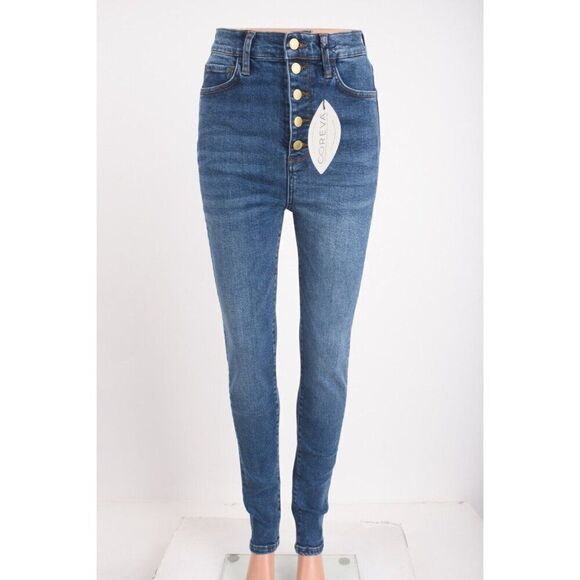 Triarchy Women Jean Denim Sz 28 Skinny High Waisted Button Fly Medium Indigo NWT - Picture 1 of 6